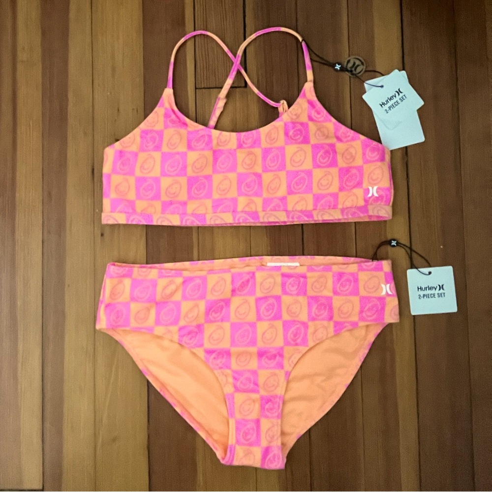 Hurley Watermelon Pink & Orange Checkerboard Two-Piece Bikini
